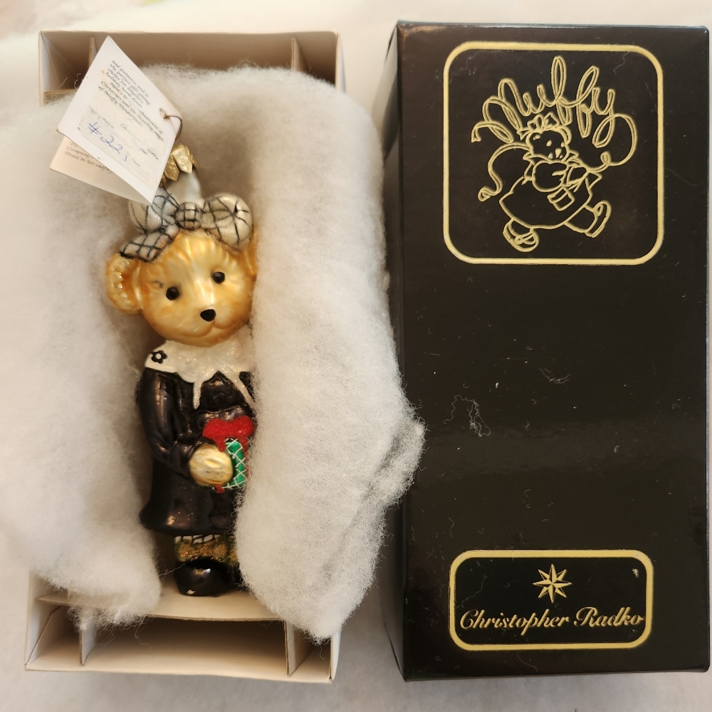 Christopher Radko Muffy Vanderbear Black & White Glass Ornament w/box & tag Mint